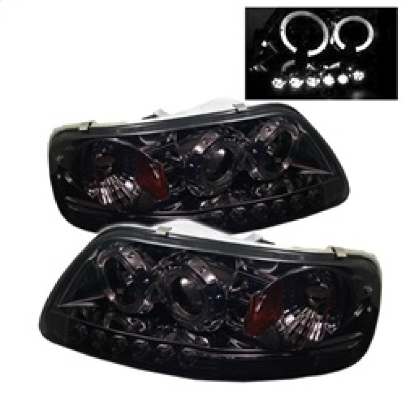 Spyder Ford F150 97-03 Projector - LED Halo Amber Reflctr LED Smke PRO-YD-FF15097-1P-AM-SMC - eliteracefab.com