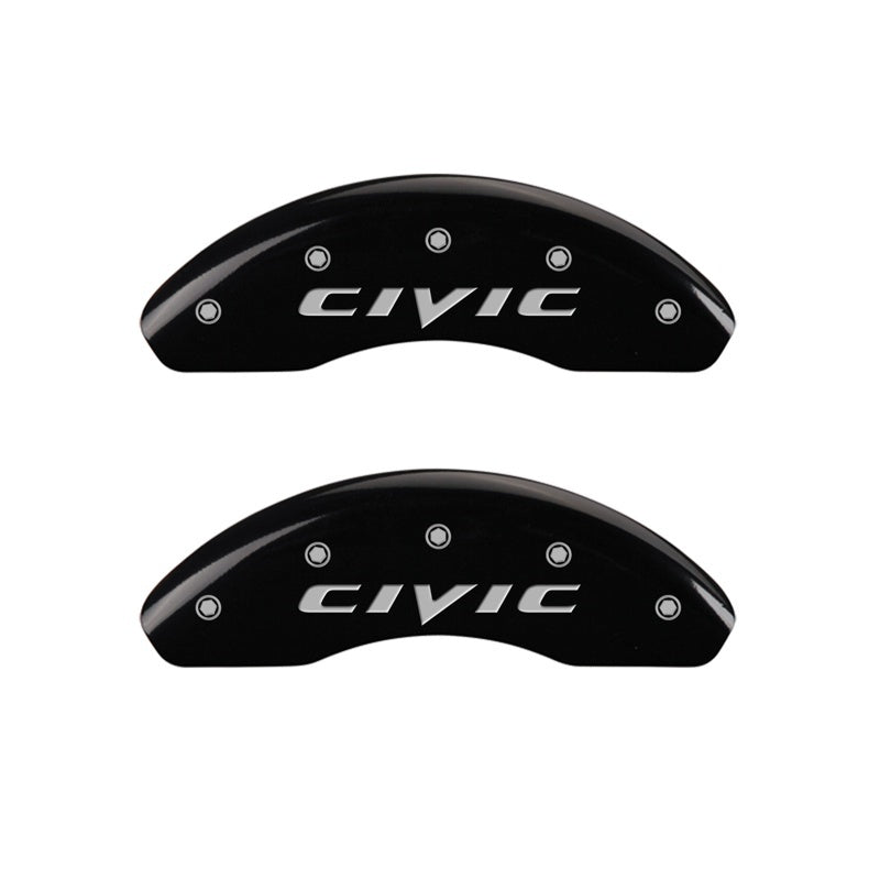 MGP Front set 2 Caliper Covers Engraved Front 2015/Civic Black finish silver ch MGP