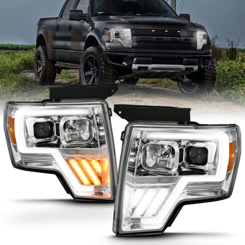 ANZO 2009-2013 Ford F-150 Projector Light Bar G4 Switchback H.L. Chrome Amber - eliteracefab.com