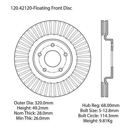 CENTRIC 13-15 NISSAN PATHFINDER FRONT PERFORMANCE ROTOR, 120.42120 - eliteracefab.com