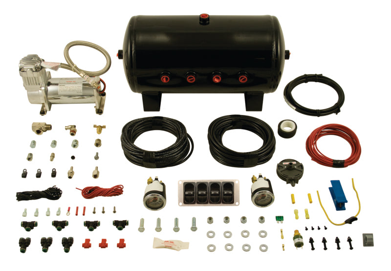 Air Lift 4-Way Manual Control System 100% Duty 1/4in Line 4 Gal. Tank. - eliteracefab.com