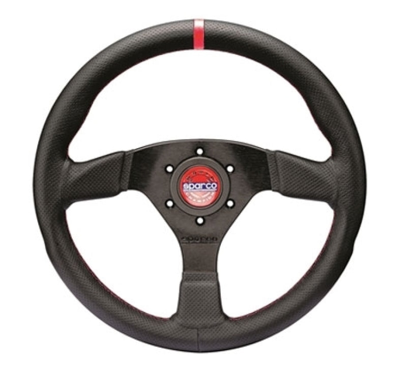 Sparco Steering Wheel R383 Champion Black Leather / Red Stiching - eliteracefab.com