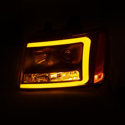 ANZO 07-14 Chevy Tahoe Projector Headlights w/ Plank Style Design Black w/ Amber - eliteracefab.com