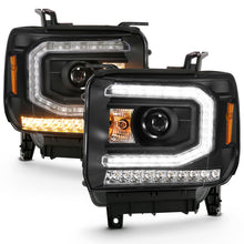 Load image into Gallery viewer, ANZO 2016-2019 Gmc Sierra 1500 Projector Headlight Plank Style Black w/ Sequential Amber Signal - eliteracefab.com