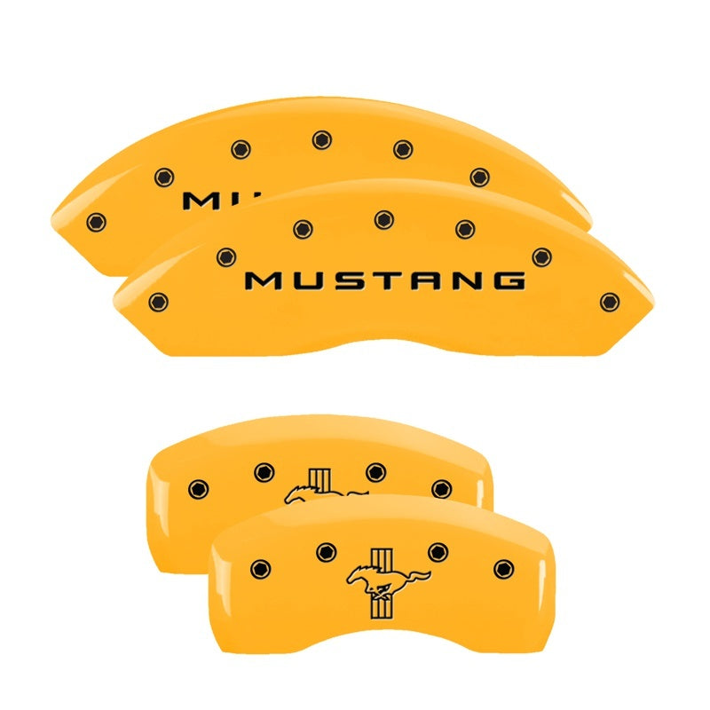 MGP 4 Caliper Covers Engraved Front Mustang Rear Bar & Pony Yellow Finish Blk Char 2004 Ford Mustang MGP