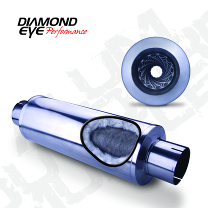 Diamond Eye MFLR 4inID SGL IN/SGL OUT 7inDIA X 24in BODY 30in LENGTH LOUVERED SLOTTED ENDS 409 SS Diamond Eye Performance