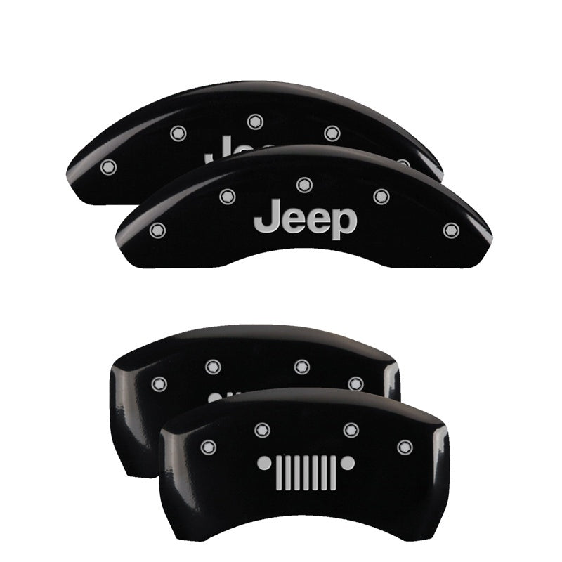 MGP 4 Caliper Covers Engraved Front JEEP Engraved Rear JEEP Grill logo Black finish silver ch MGP