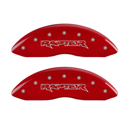 MGP 4 Caliper Covers Engraved Front & Rear Raptor Red finish silver ch - eliteracefab.com