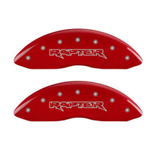 Load image into Gallery viewer, MGP 4 Caliper Covers Engraved Front &amp; Rear Raptor Red finish silver ch - eliteracefab.com