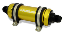 Load image into Gallery viewer, Fuelab 828 In-Line Fuel Filter Long -10AN In/Out 10 Micron Fabric - Gold