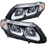 ANZO USA Honda Civic 4dr / 2dr Projector Headlights W/ U-Bar Black; 2012-2015