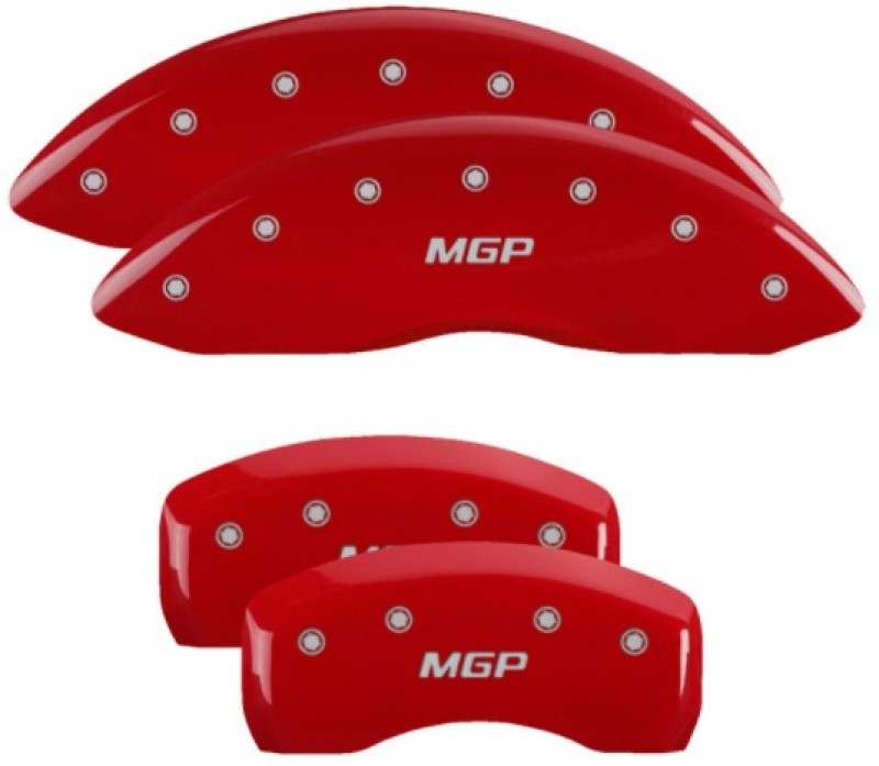 MGP 4 Caliper Covers Engraved Front & Rear MGP Red Finish Silver Char 2019 Lincoln Nautilus MGP