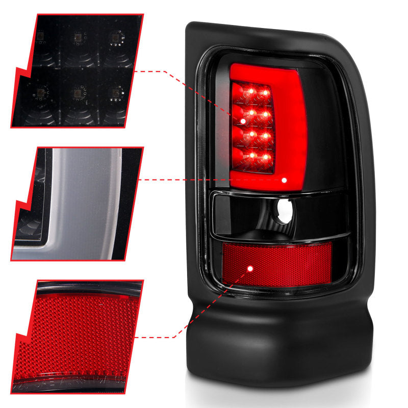 ANZO 1994-2001 Dodge Ram 1500 LED Taillights Plank Style Black w/Clear Lens - eliteracefab.com