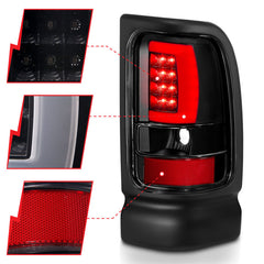 ANZO 1994-2001 Dodge Ram 1500 LED Taillights Plank Style Black w/Clear Lens - eliteracefab.com