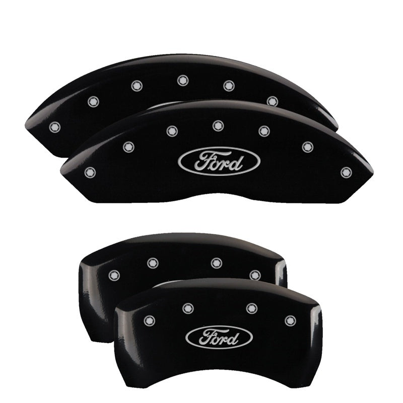 MGP 4 Caliper Covers Engraved Front & Rear Oval logo/Ford Black finish silver ch MGP