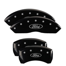 Load image into Gallery viewer, MGP 4 Caliper Covers Engraved Front &amp; Rear Oval logo/Ford Black finish silver ch MGP