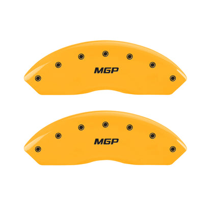 MGP 4 Caliper Covers Engraved Front & Rear MGP Yellow Finish Black Char 2019 GMC Arcadia MGP