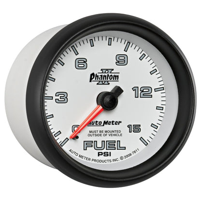 Autometer Phantom II 2-5/8in 0-15PSI Mechanical Fuel Pressure Gauge 7811