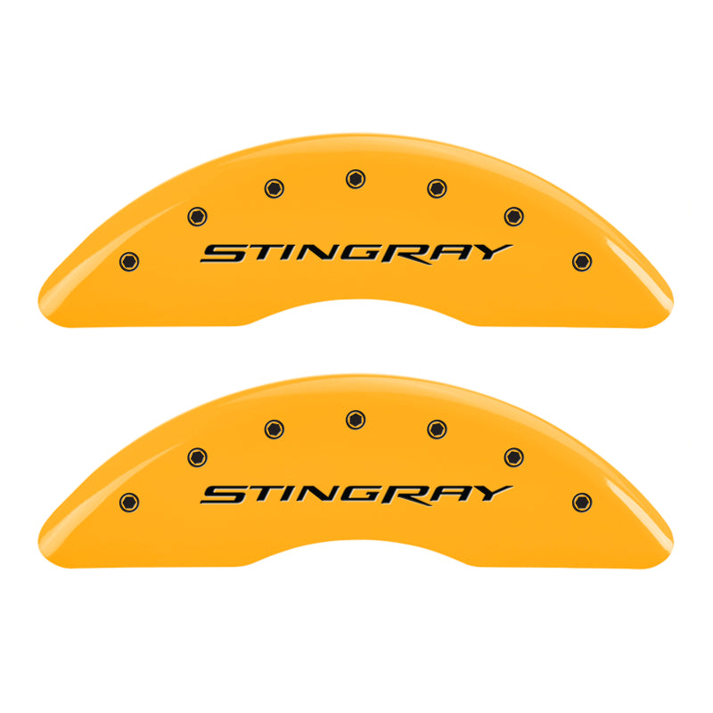 MGP 4 Caliper Covers Engraved Front & Rear Stingray Yellow finish black ch MGP