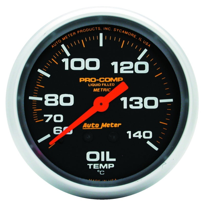 Autometer Liquid Filled Mechanical 66.7mm 140-280 deg F Oil Termperature Gauge Includes 6 ft Tubing 5441