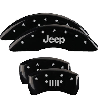 MGP 4 Caliper Covers Engraved Front JEEP Engraved Rear JEEP Grill logo Black finish silver ch MGP