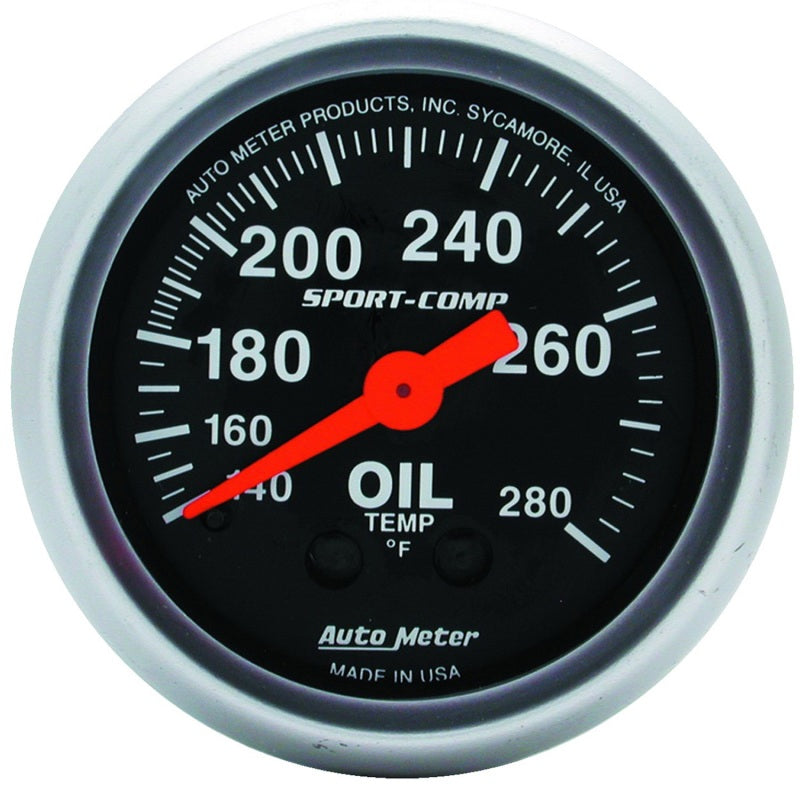 AutoMeter GAUGE; OIL TEMP; 2 1/16in.; 140-280deg.F; MECHANICAL; SPORT-COMP - eliteracefab.com