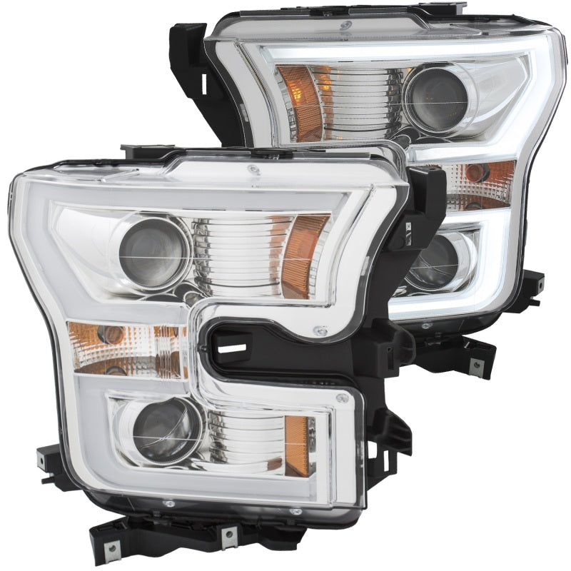 ANZO USA Ford F-150 Projector Headlights W/ Plank Style Switchback Chrome W/ Amber; 2015-2017 - eliteracefab.com