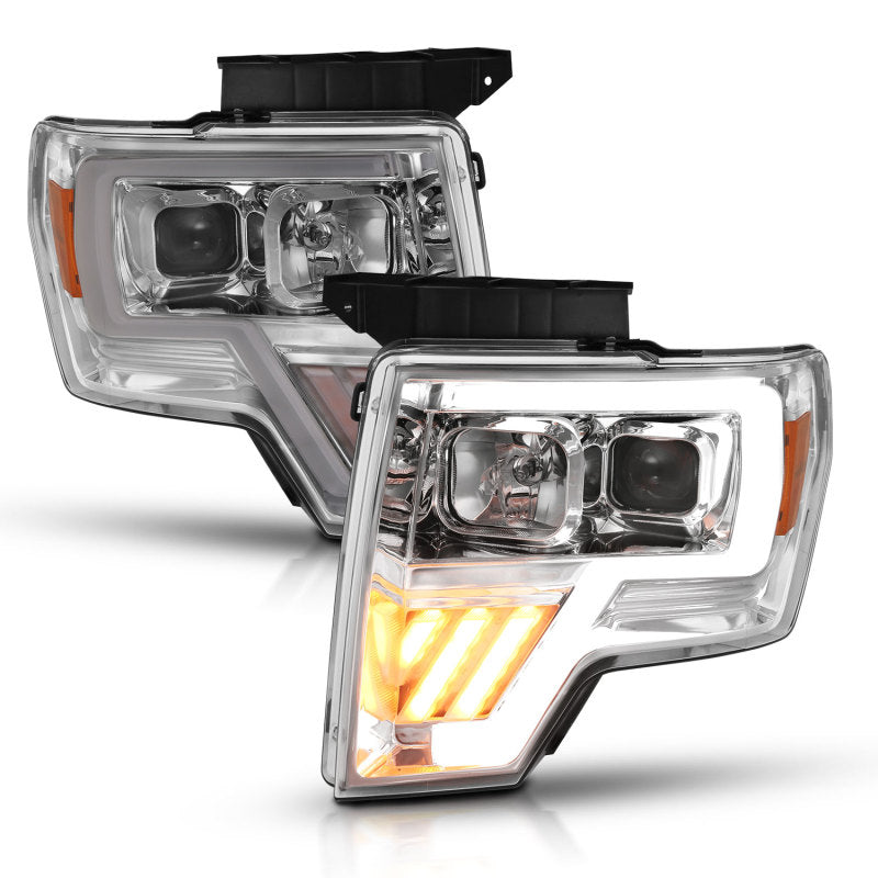 ANZO 2009-2014 Ford F-150 Projector Headlight Chrome Amber - eliteracefab.com