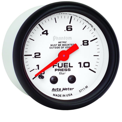 Autometer Phantom 2-1/16in 0-1.0 Bar Mechanical Fuel Pressure Gauge 5711-M