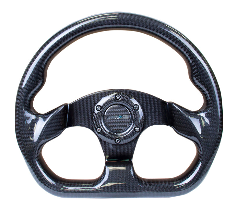NRG Carbon Fiber Steering Wheel 320mm Flat Bottom Shinny Black Light Tone - eliteracefab.com
