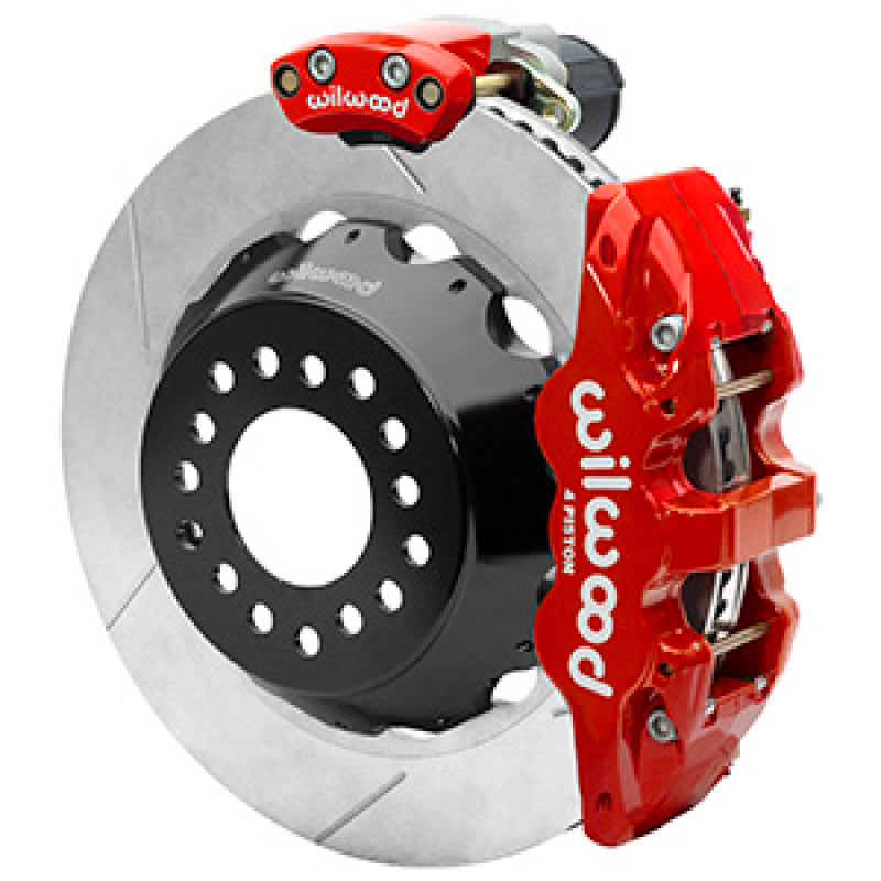 Wilwood AERO4 Big Brake Rear Electronic Parking Brake Kit - Red - Powder Coat Caliper - GT SLT Rotor Wilwood