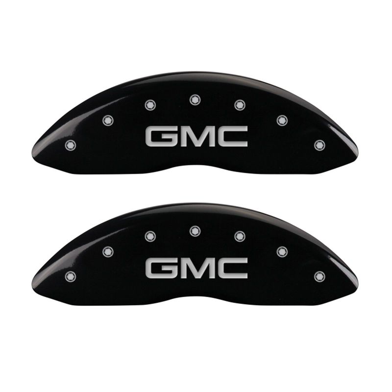 MGP Front set 2 Caliper Covers Engraved Front GMC Black finish silver ch MGP
