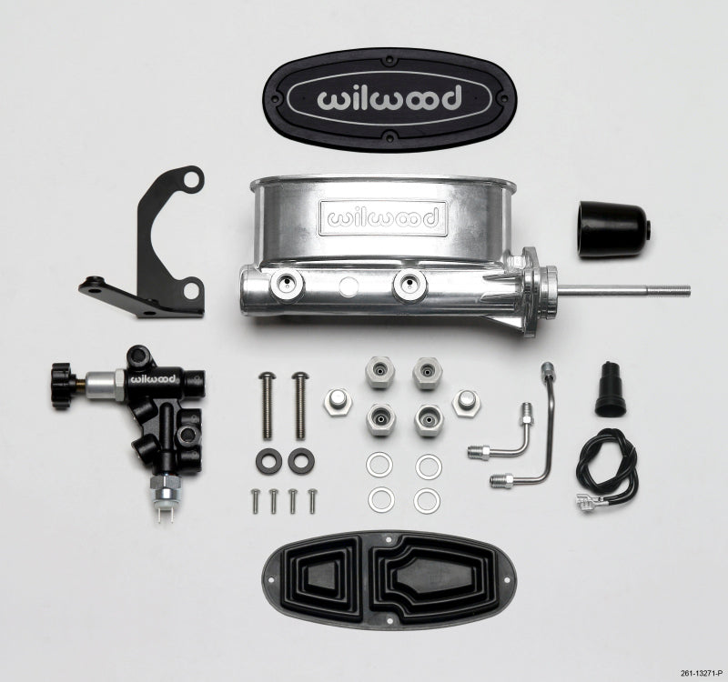 Wilwood HV Tandem M/C Kit w L/H Bracket & Prop Valve - 7/8in Bore Ball Burnished-W/Pushrod Wilwood