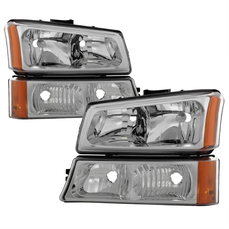 Xtune Chevy Silverado 2500HD 03-06 Crystal Headlights w/ Bumper Lights Chrome HD-JH-CSIL03-AM-C-SET - eliteracefab.com