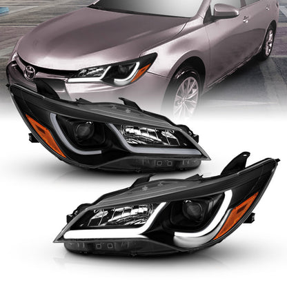 ANZO USA Toyota Camry 4dr Projector Headlights W/ Plank Style Design Black W/ Amber; 2015-2016 - eliteracefab.com