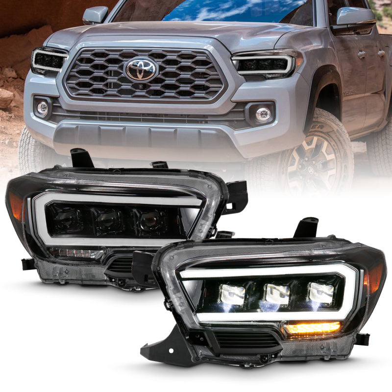 ANZO 2016-2018 Toyota Tacoma LED Projector Headlights Plank Style Black w/ Amber - eliteracefab.com