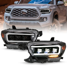 Load image into Gallery viewer, ANZO 2016-2018 Toyota Tacoma LED Projector Headlights Plank Style Black w/ Amber - eliteracefab.com