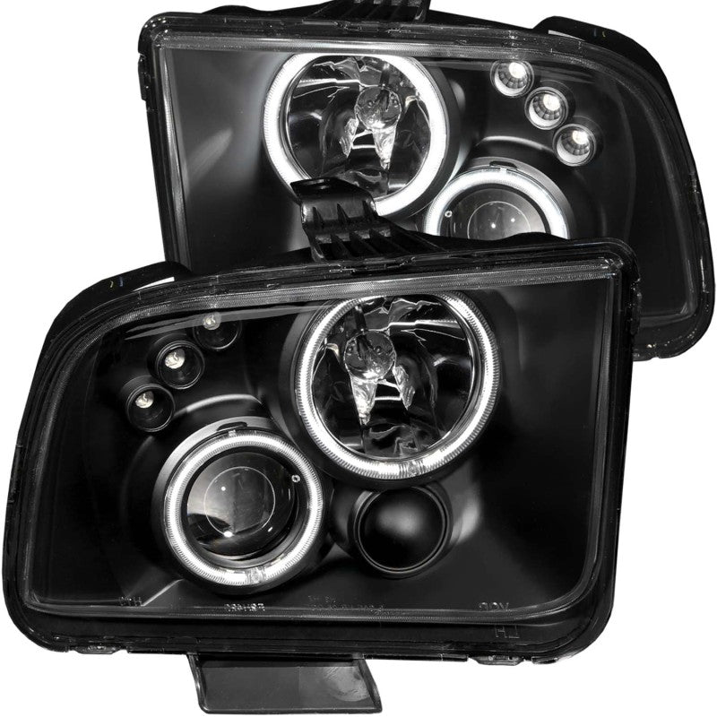 ANZO USA Ford Mustang Projector Headlights W/ Halo Black; 2005-2009 - eliteracefab.com