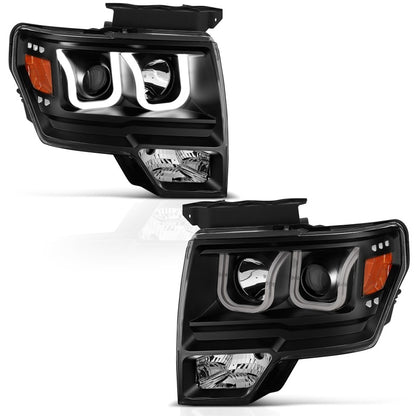 ANZO USA Ford F-150 Projector Headlights W/ U-Bar Black; 2009-2014 - eliteracefab.com