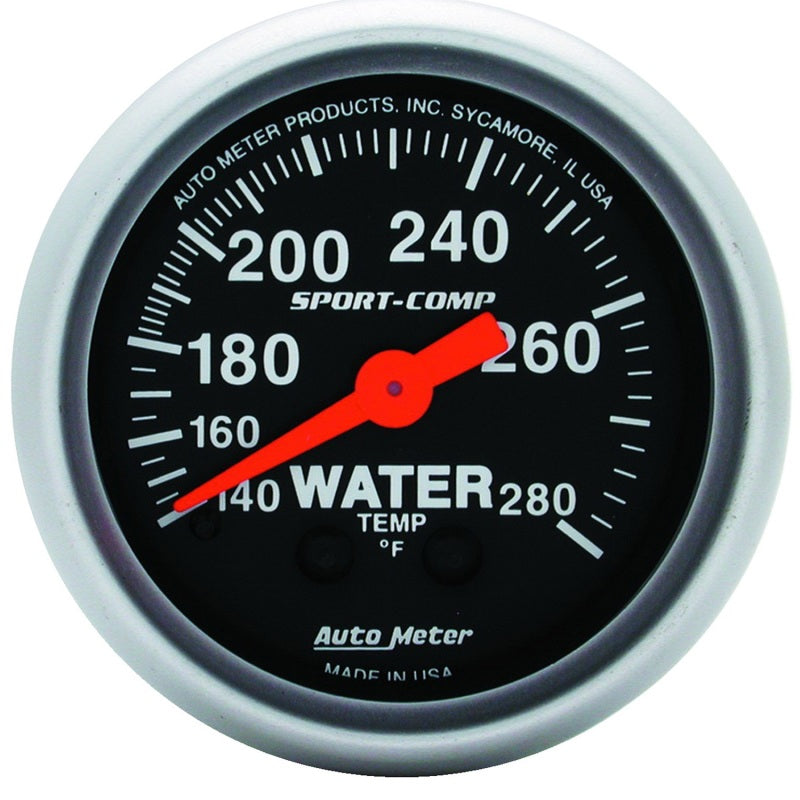 Autometer 2-1/16in 140-280 Degree F Mechanical Water Temp Sport-Comp Gauge 3331