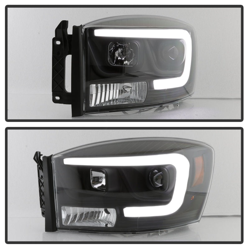 Spyder Dodge Ram 1500 06-08 V2 Projector Headlights - Light Bar DRL - Black (PRO-YD-DR06V2-LB-BK) - eliteracefab.com