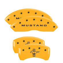 Load image into Gallery viewer, MGP 4 Caliper Covers Engraved Front Mustang Rear Bar &amp; Pony Yellow Finish Blk Char 2006 Ford Mustang MGP