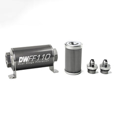 DeatschWerks Stainless Steel 6AN 100 Micron Universal Inline Fuel Filter Housing Kit (110mm) - eliteracefab.com