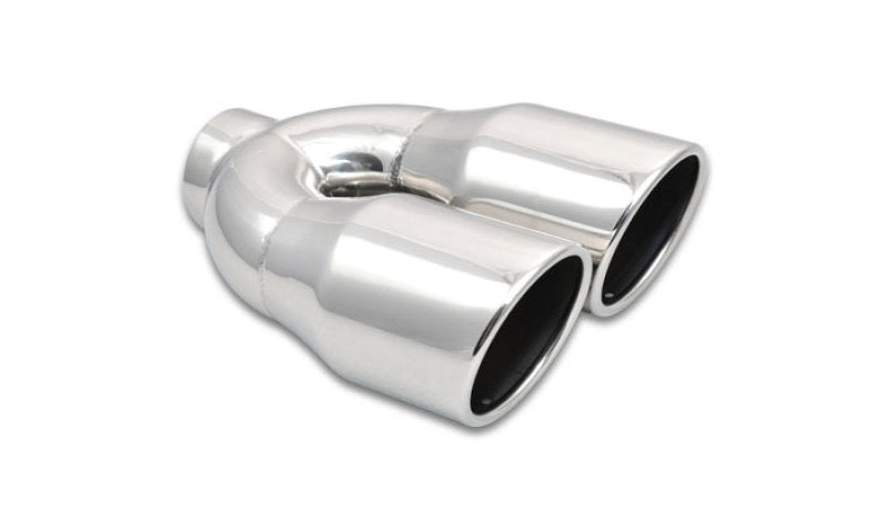 Vibrant 2.5in ID Dual 3.5in OD Round SS Exhaust Tip (Single Wall Angle Cut) - eliteracefab.com