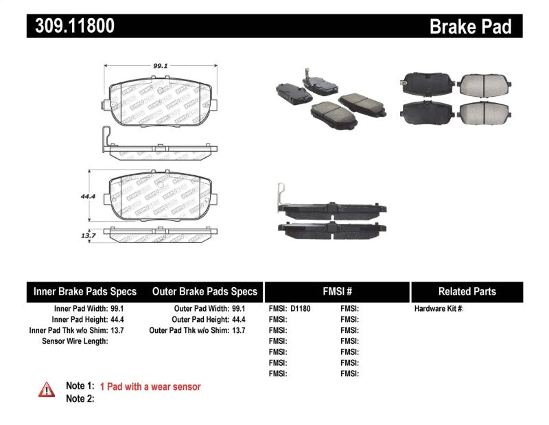 STOPTECH OE FIT REAR SPORT BRAKE PADS, 309.11800 - eliteracefab.com