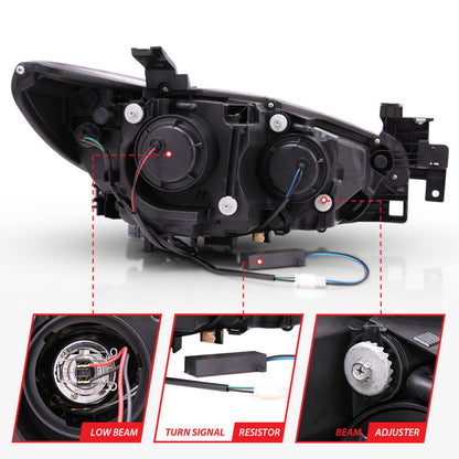 ANZO USA Mazda 6 Projector Headlights W/ Plank Style Design Black; 2014-2015 - eliteracefab.com