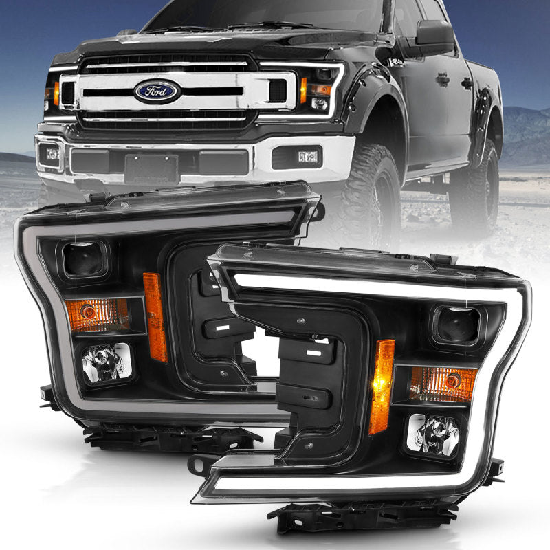 ANZO 2018-2019 Ford F-150 Projector Plank Style H.L. Black Amber (Without Switchback) - eliteracefab.com