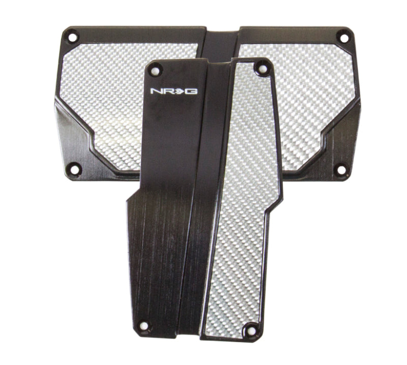 NRG Black with Silver Carbon Automatic Brushed Aluminum Sport Pedal Universal - eliteracefab.com