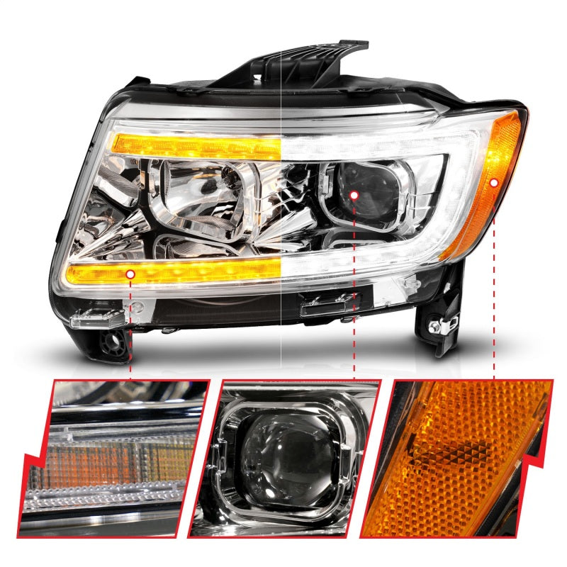 ANZO 11-13 Jeep Grand Cherokee (Factory Halogen Only) Projector Headlights w/Light Bar Swchbk Chrome - eliteracefab.com