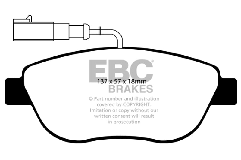 EBC 12+ Fiat 500 1.4 Turbo Abarth Redstuff Front Brake Pads - eliteracefab.com